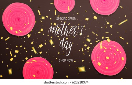 Mothers Day glitter gold calligraphy.Holiday lettering design .