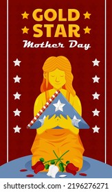 Mother's Day Gold Star, Statue Of Mother Hugging Flag. Suitable For Design Assets