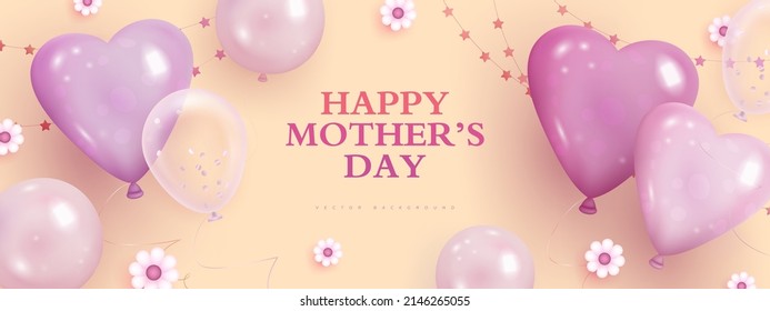 Mother's day greeting banner with realistic balloons