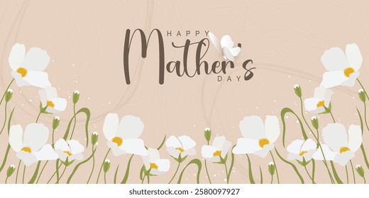 Mother's day greeting with beautiful blossom flowers background. spring set of the cutest cards or posters for the spring holiday with wildflowers for women day march 8, birthday and Mothers Day. 