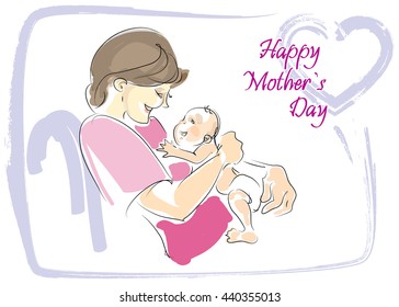 Mother`s Day Greeting Card. Baby at Mother embrace. Mother`s Day, Newborn, Motherhood, Maternity hospital concept.
