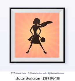 Mother's Day greeting card banner template. Superhero woman silhouette and text.