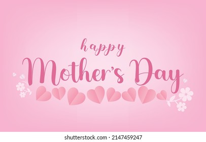 Mother's Day greeting card banner vector with 3d flying hearts pink papercut.symbol of love and handwritten letters on pink background.