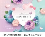 Mother's day greeting card with beautiful blossom flowers background