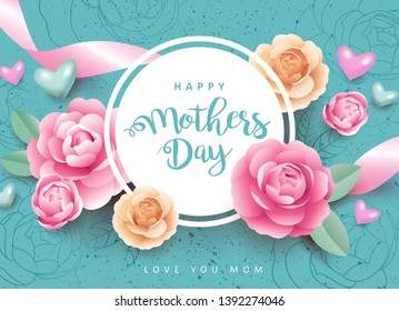 Mother's day greeting card with beautiful blossom flowers