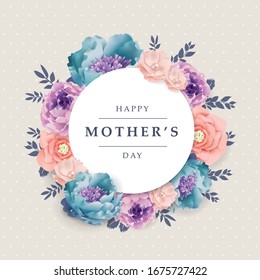 Mother's day greeting card with beautiful blossom flowers