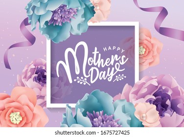 Mother's day greeting card with beautiful blossom flowers background