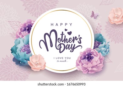 Mother's day greeting card with beautiful blossom flowers background