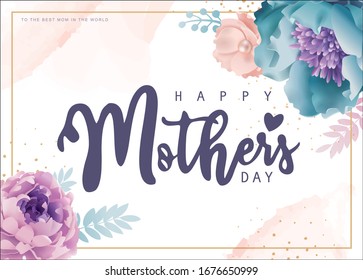 Mother's day greeting card with beautiful blossom flowers background