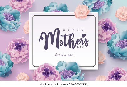 Mother's day greeting card with beautiful blossom flowers background