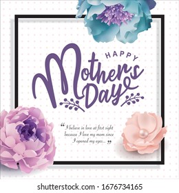 Mother's day greeting card with beautiful blossom flowers background