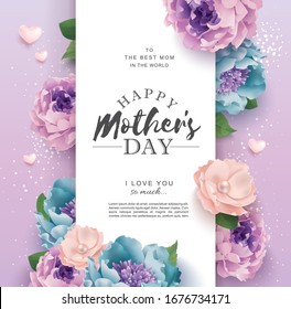 Mother's day greeting card with beautiful blossom flowers background