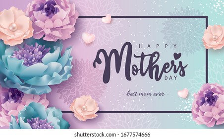 Mother's day greeting card with beautiful blossom flowers background