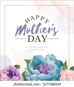 Mother's day greeting card with beautiful blossom flowers background