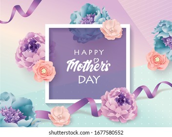 Mother's day greeting card with beautiful blossom flowers background