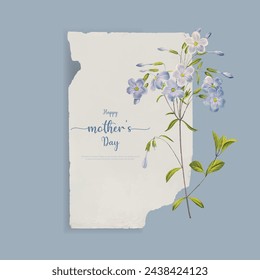 Mother's day greeting card with beautiful blossom flowers background, paper with flower cute minimal asthetic greeting card, poster, banner. vector illustration.