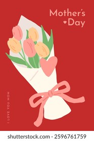 Mothers day greeting card with beautiful bouquet of tulips