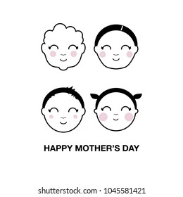 Mother's Day greeting card. Black and white picture of Grandmother, Mother, Daughter, Granddaughter. Black and white graphics. Vector illustration.