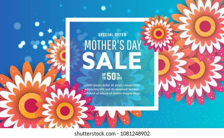 Mother's day greeting card with blossom origami flowers. Design for menu, flyer, card, invitation.