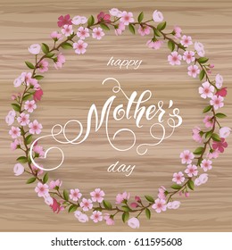 Mothers Day greeting card. Blossom tree background, spring holidays. Vector Illustration EPS10