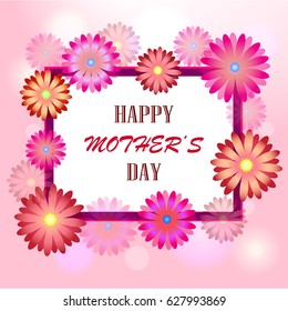 Mother's day greeting card with blossom flowers. vector illustration

