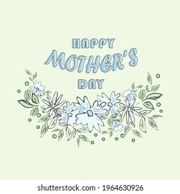 Mother's Day greeting card with blue flowers. Poster or banner template. Vector illustration.