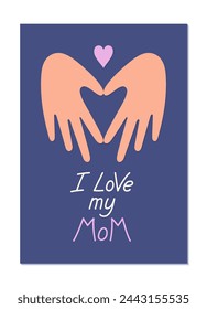 Mother's Day greeting card in children's applique style with paper hands making a heart.