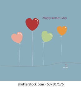 Mother's day greeting card with colorful heart balloons background 