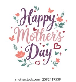 Mother's day greeting card with cute spring flowers.