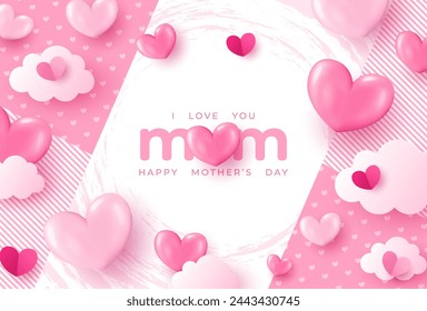 Mother's Day greeting card decorated with artistic typography, beautiful hearts.