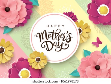 Mother's day greeting card design with beautiful blossom flowers