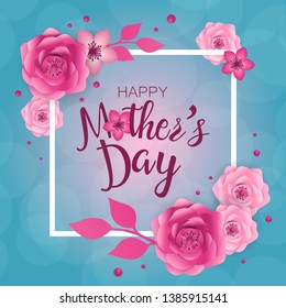 Mother's day greeting card, design with frame and flowers. Mothers day disign