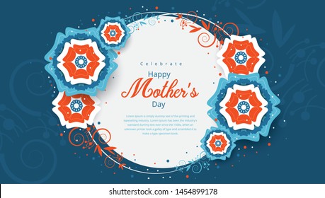 Mother's day greeting card, design with frame and flowers. Mothers day design