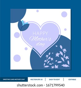 Mother's Day Greeting Card Design With Flowers And Love Background Vector. Creative Mothers Day Card Vector Illustration For Social Media Post, Blog Post. I Love You Mom.