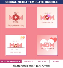 Mother's day greeting card design with flowers and love background vector. Creative mothers day card vector illustration for social media post, blog post. I love you mom.