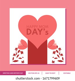 Mother's Day Greeting Card Design With Flowers And Love Background Vector. Creative Mothers Day Card Vector Illustration For Social Media Post, Blog Post. I Love You Mom.