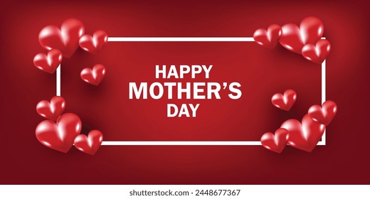 Mother's Day greeting card design with 3D hearts background and text space