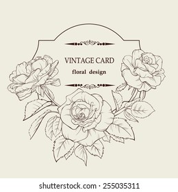 Mother's Day greeting card design with beautiful  roses in retro style.