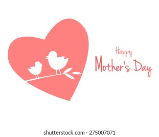 Mother's day greeting card design with a heart and little birds