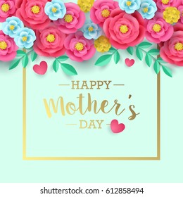 Mothers day greeting card design with abstract paper flower background