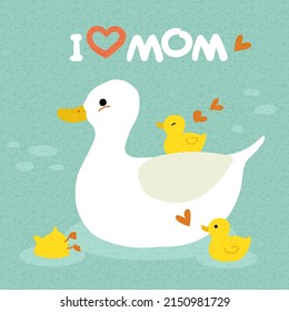 Mother's day greeting card with  duck and ducklings.