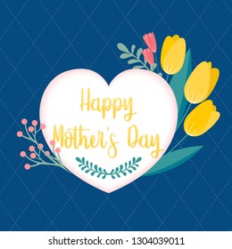Mother's Day greeting card. Elegant floral design on the heart background. Can be used as invitation card