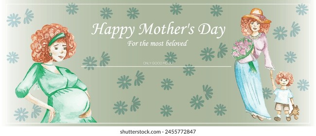 A Mother's Day greeting card featuring a mother and child, with a pregnant woman.