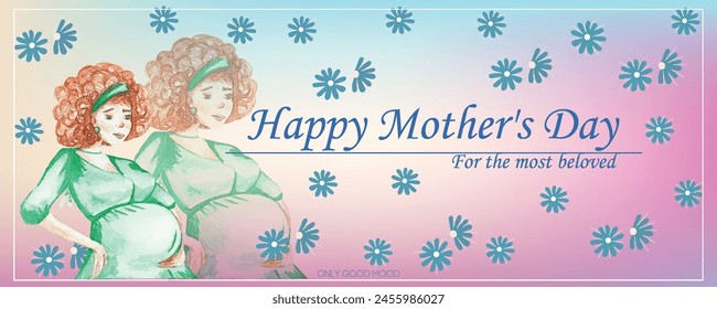 A Mother's Day greeting card featuring a mother and child, with a pregnant woman.