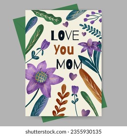 mothers day greeting card with floral and watercolor house illustration