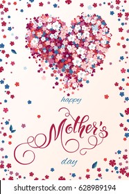 Mothers Day greeting card. Floral heart background, spring holidays. Vector Illustration EPS10