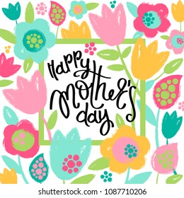 Mother's day greeting card with flowers. Vector background.