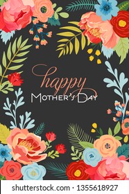 Mothers Day Greeting Card with Flowers Bouquet. Happy Mother Day Floral Banner. Best Mom Poster, Flyer Spring Celebration Design. Vector illustration