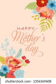 Mothers Day Greeting Card with Flowers Bouquet. Happy Mother Day Floral Banner. Best Mom Poster, Flyer Spring Celebration Design. Vector illustration