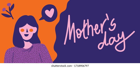 Mother's day greeting card with flowers background. Mother's Day Vector. Happy Mother's Day, Vector Illustration Of Mother. Beautiful mother silhouette. poster, banner or card for the holiday moms. 